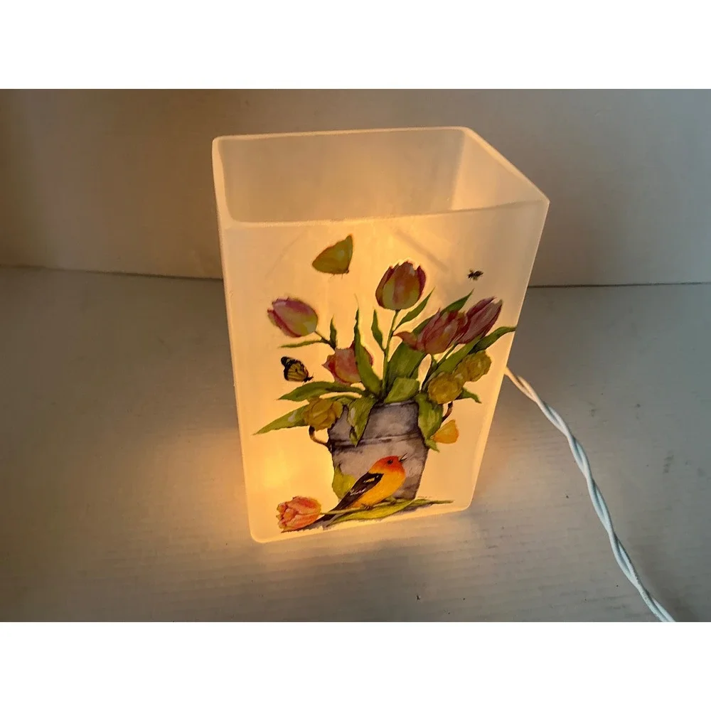 Stony Creek Glass Accent Light Barb Tourtillotte Tulips Bird Frosted Vase Lamp